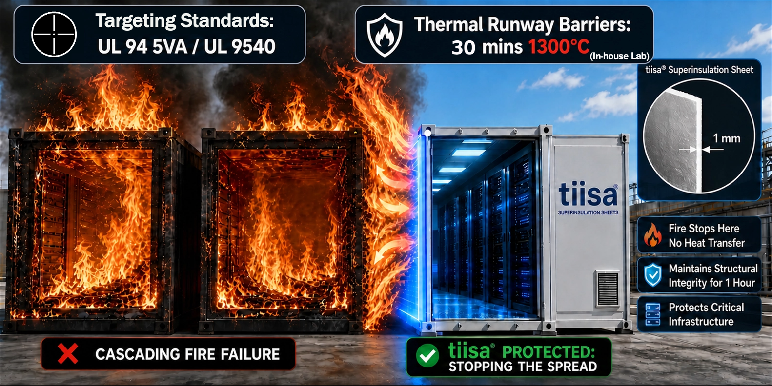 tiisa®超断熱シートを適用したコンテナの耐火・断熱性能イメージ